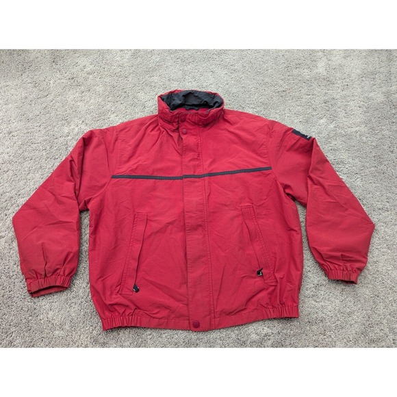 Nautica Jacket Mens Extra‎ Large Full Zip Removable Hood Windbreaker Lined Red - Picture 1 of 10